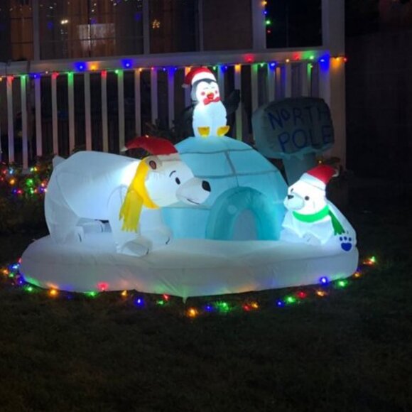 🆕6 FT Long Christmas Inflatable Polar Bear Build-in LEDs Blow Up Outdoor Decor - Picture 1 of 11